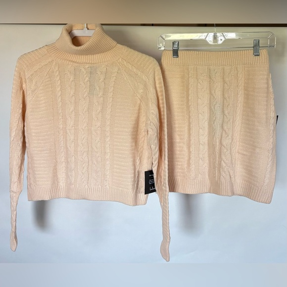 NEW w/Tags LuLu's In the Cards Beige Cable Knit Two-Piece Sweater Set Size Small - Picture 2 of 10